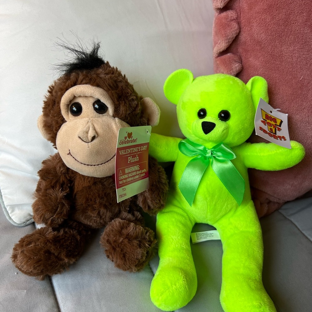Plush Toy Set - Brown Monkey and Green Bear